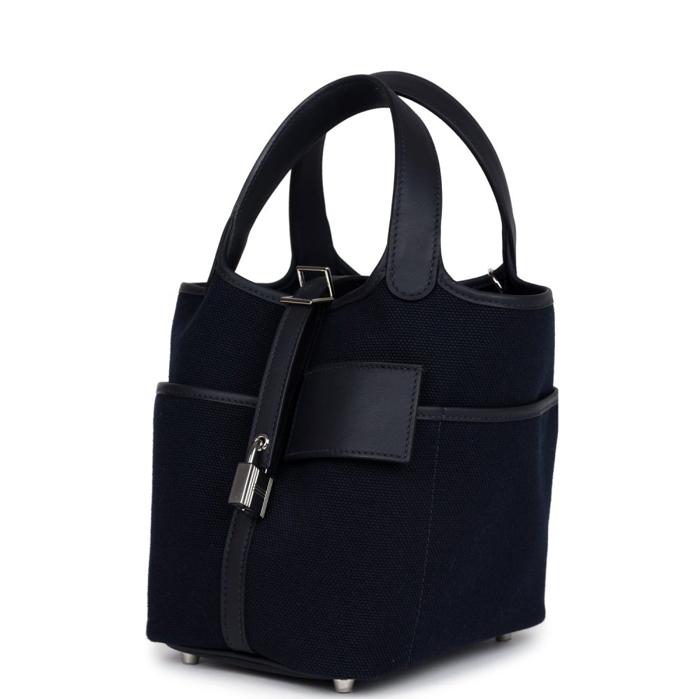 Hermes Picotin Cargo 18 Caban Swift and Black Toile Canvas Palladium Hardware - Image 5