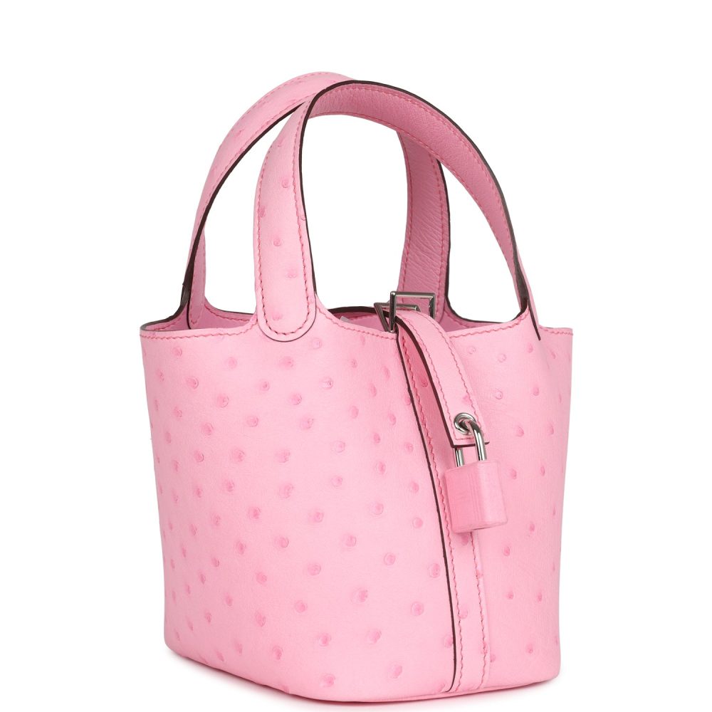 Hermes Micro Picotin Lock 14 Bubblegum Ostrich Palladium Hardware - Image 2