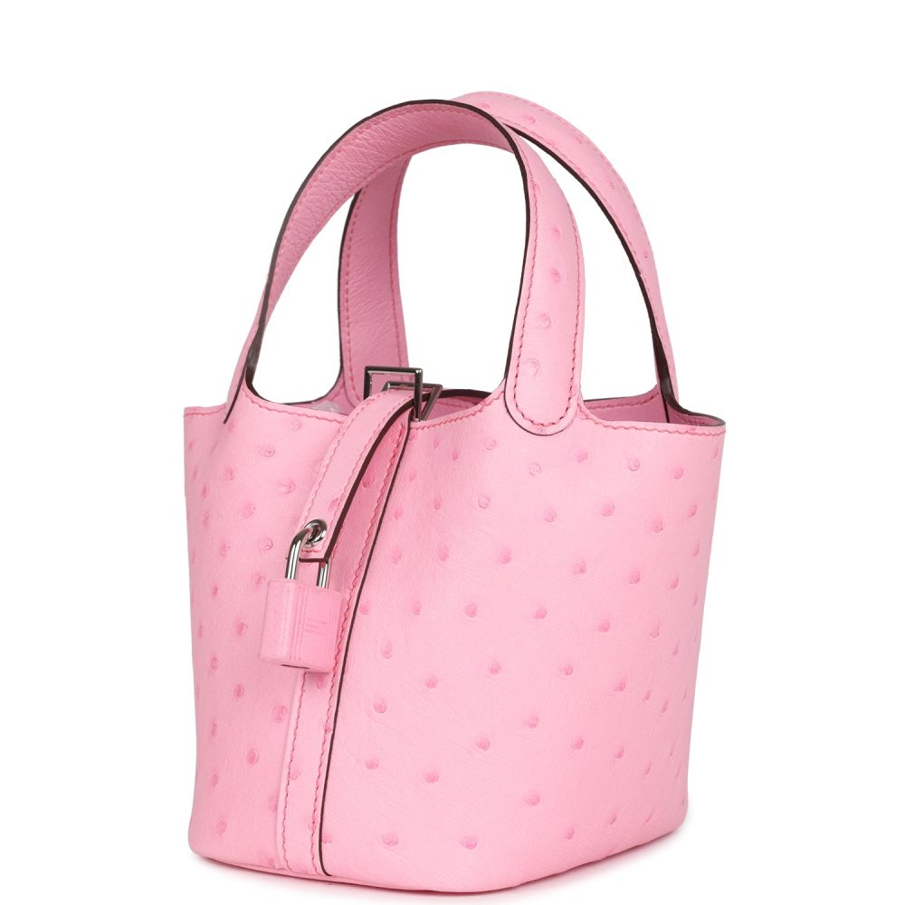 Hermes Micro Picotin Lock 14 Bubblegum Ostrich Palladium Hardware - Image 5