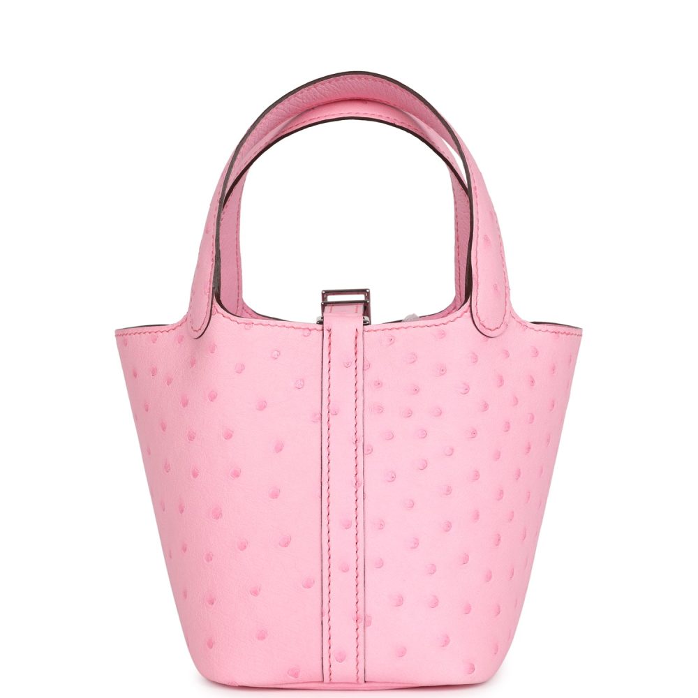 Hermes Micro Picotin Lock 14 Bubblegum Ostrich Palladium Hardware - Image 4