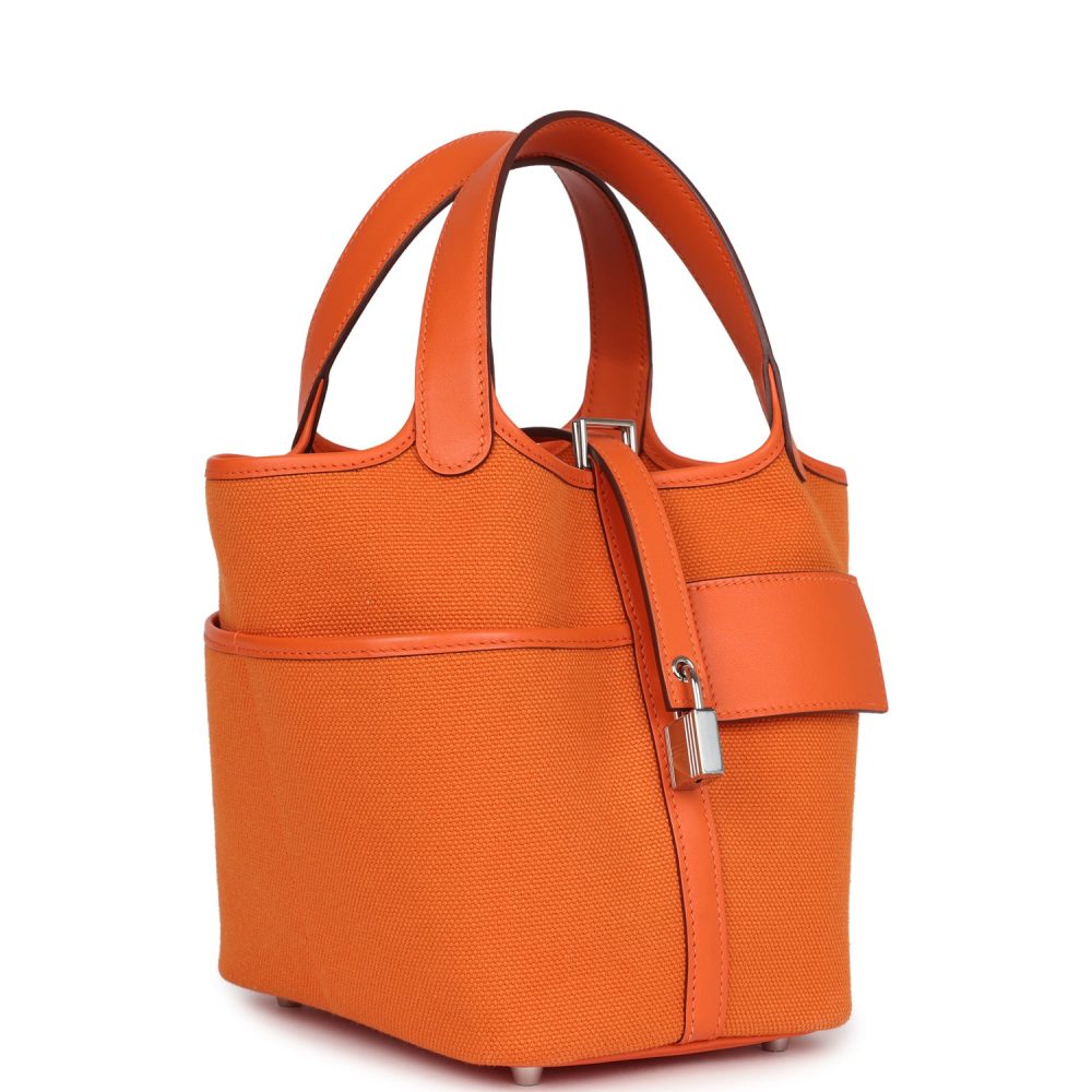 Hermes Picotin Cargo 18 Orange Swift and Toile Canvas Palladium Hardware - Image 2