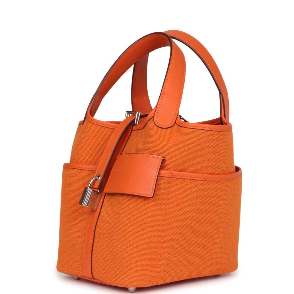 Hermes Picotin Cargo 18 Orange Swift and Toile Canvas Palladium Hardware - Image 5