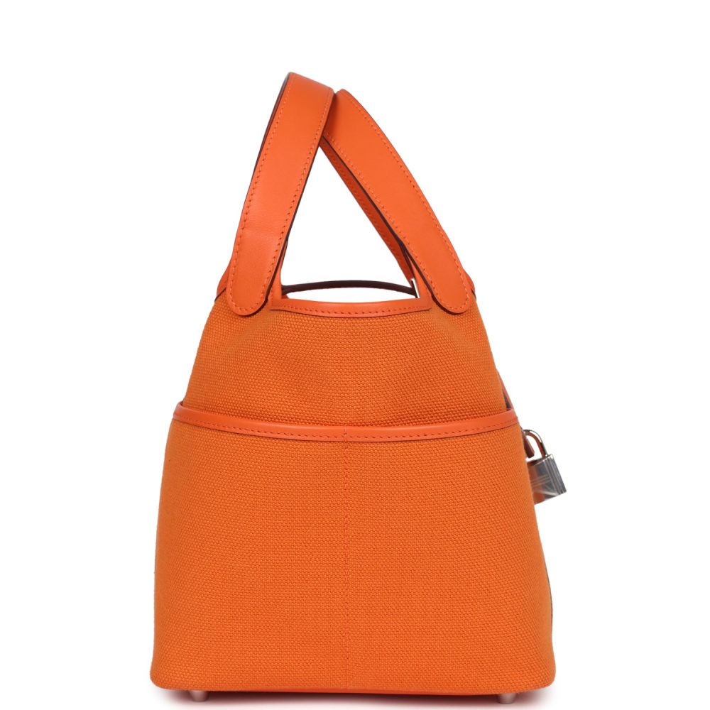 Hermes Picotin Cargo 18 Orange Swift and Toile Canvas Palladium Hardware - Image 3