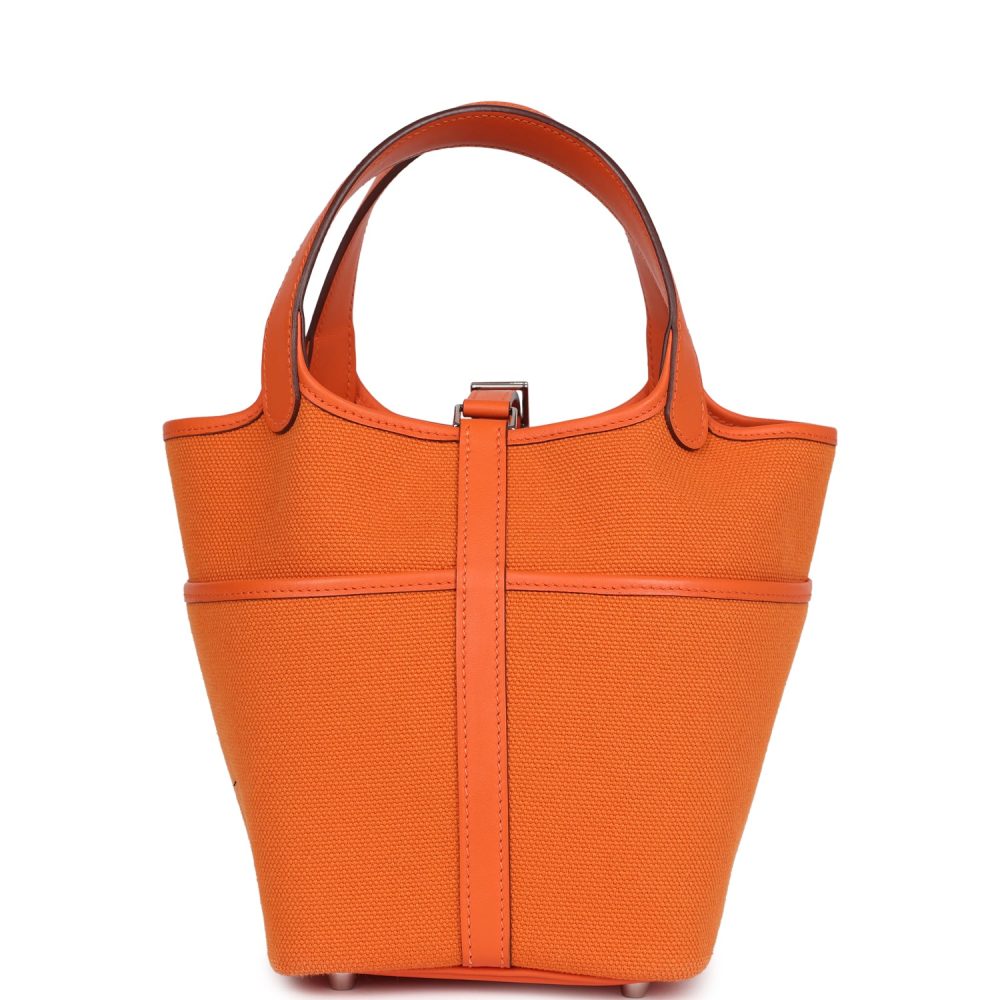 Hermes Picotin Cargo 18 Orange Swift and Toile Canvas Palladium Hardware - Image 4