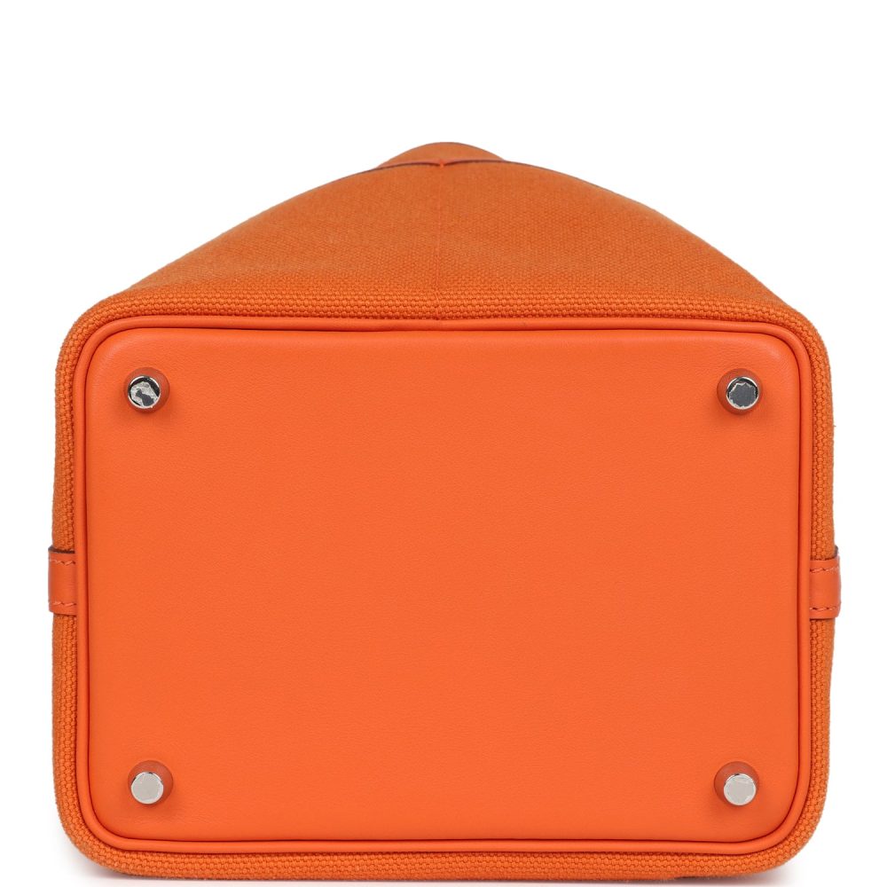 Hermes Picotin Cargo 18 Orange Swift and Toile Canvas Palladium Hardware - Image 6