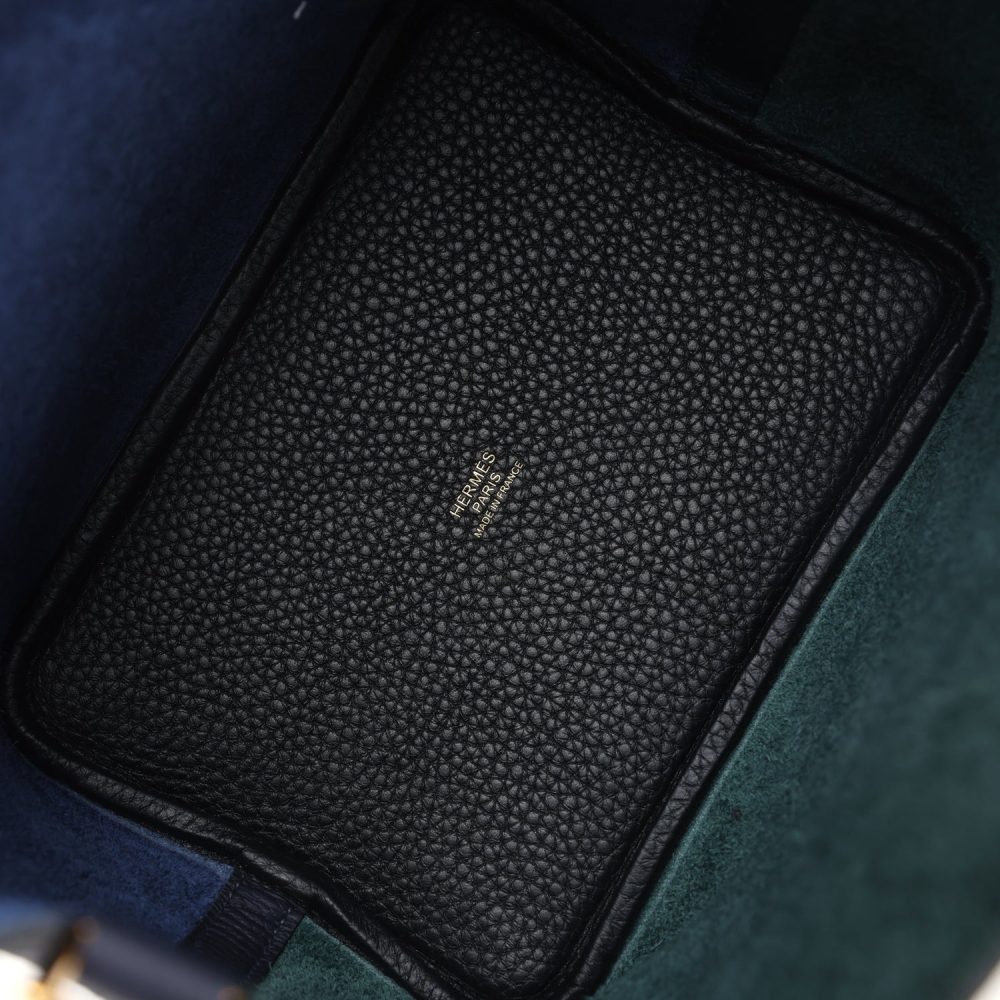 Hermes Picotin Lock 18 Casaque Bleu Nuit and Vert Cypress Clemence Gold Hardware - Image 7