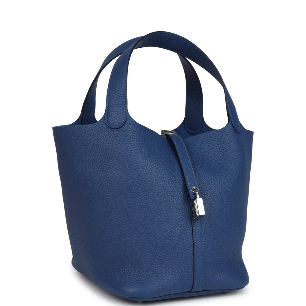 Hermes Picotin Lock 22 Bleu Tie Clemence Palladium Hardware - Image 2