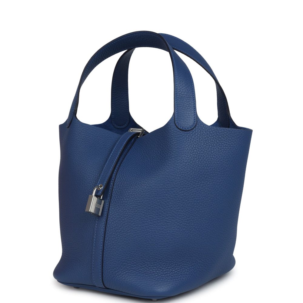 Hermes Picotin Lock 22 Bleu Tie Clemence Palladium Hardware - Image 5
