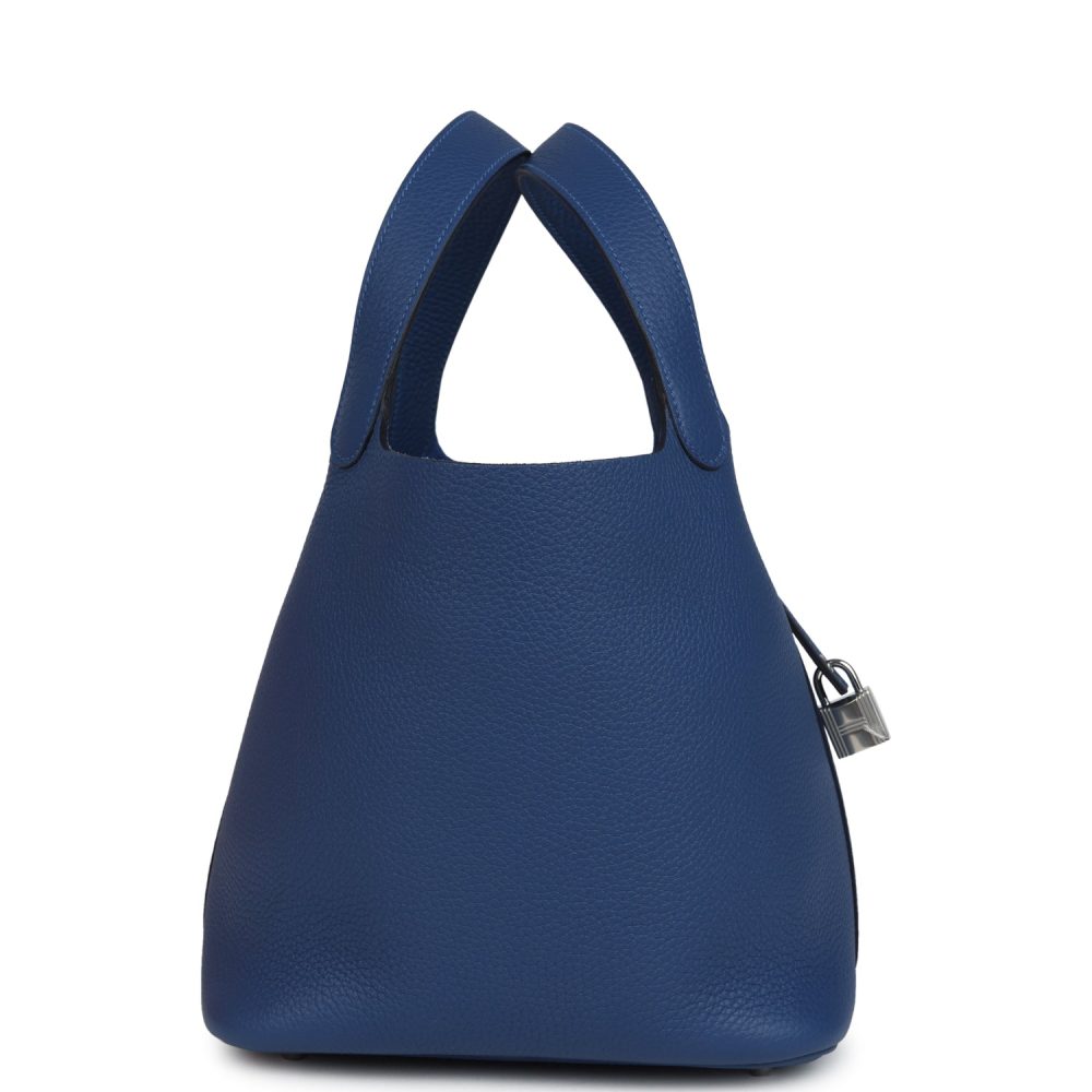 Hermes Picotin Lock 22 Bleu Tie Clemence Palladium Hardware - Image 3