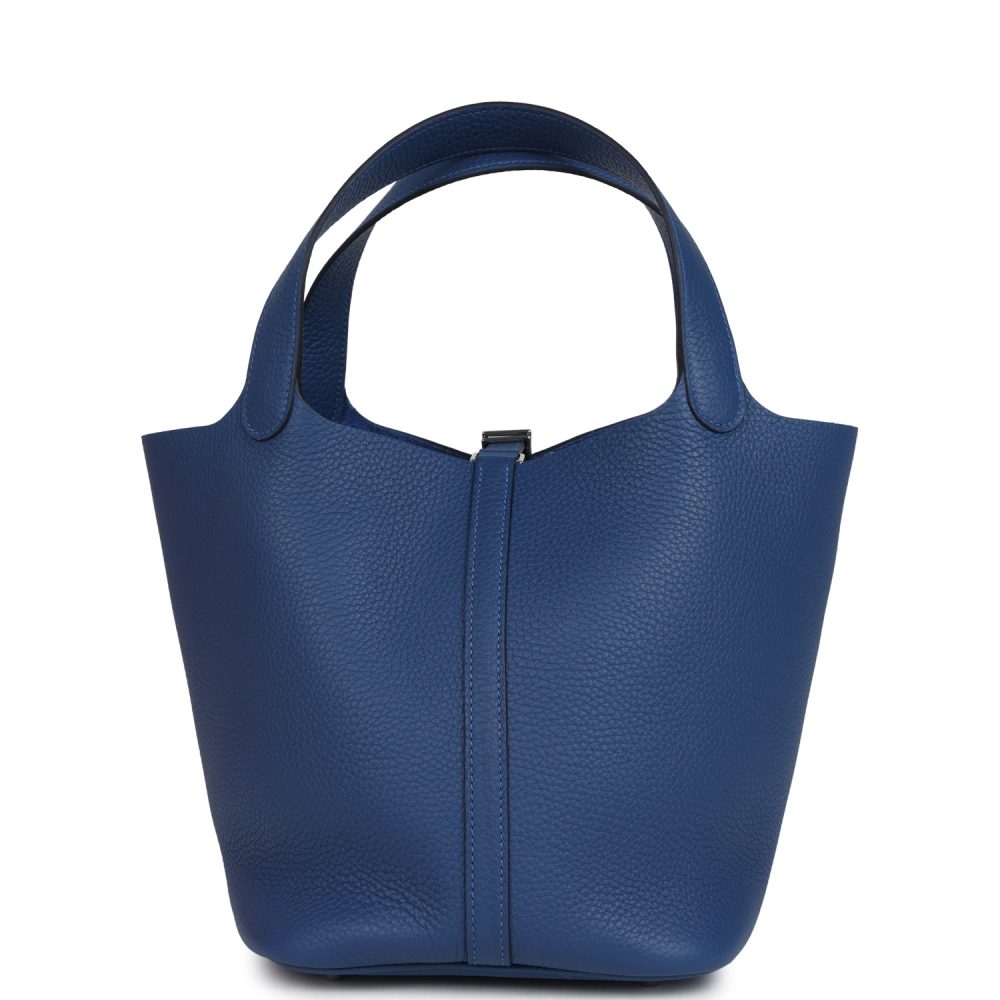 Hermes Picotin Lock 22 Bleu Tie Clemence Palladium Hardware - Image 4