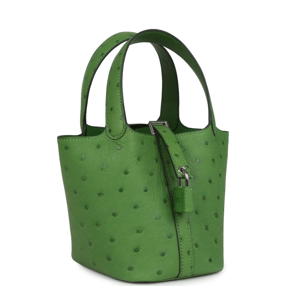 Hermes Micro Picotin Lock 14 Vert Yucca Ostrich Palladium Hardware - Image 2