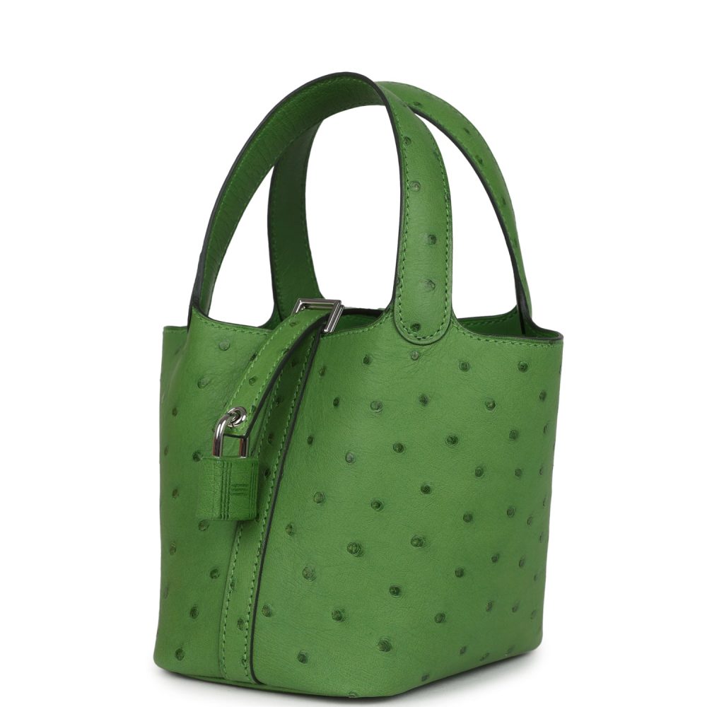 Hermes Micro Picotin Lock 14 Vert Yucca Ostrich Palladium Hardware - Image 5