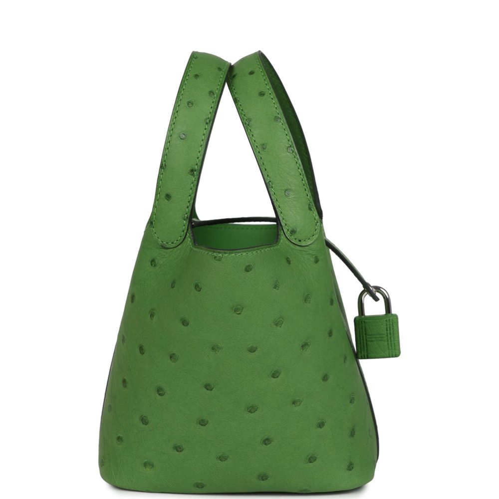 Hermes Micro Picotin Lock 14 Vert Yucca Ostrich Palladium Hardware - Image 3