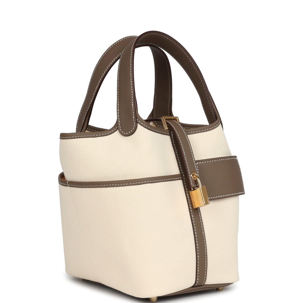 Hermes Picotin Cargo 18 Ecru Toile Canvas and Etoupe Swift Gold Hardware - Image 2