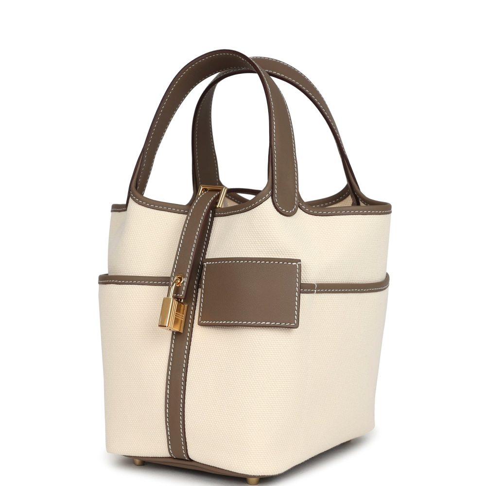 Hermes Picotin Cargo 18 Ecru Toile Canvas and Etoupe Swift Gold Hardware - Image 5