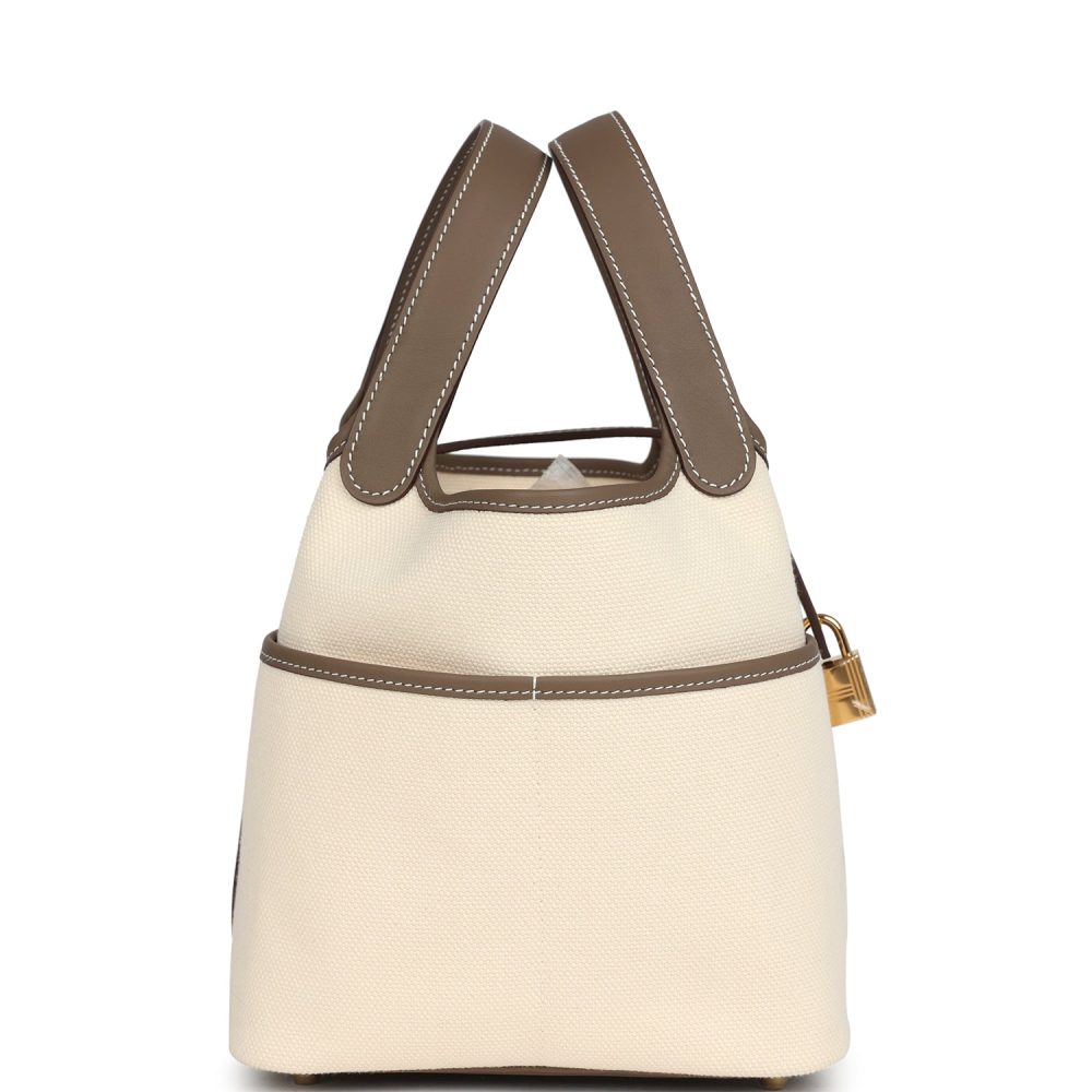 Hermes Picotin Cargo 18 Ecru Toile Canvas and Etoupe Swift Gold Hardware - Image 3