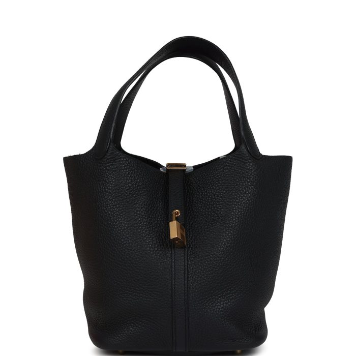 Hermes Picotin Lock 22 Black Clemence Gold Hardware