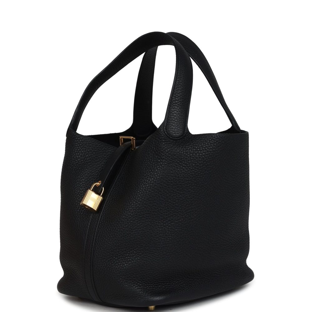 Hermes Picotin Lock 22 Black Clemence Gold Hardware - Image 3
