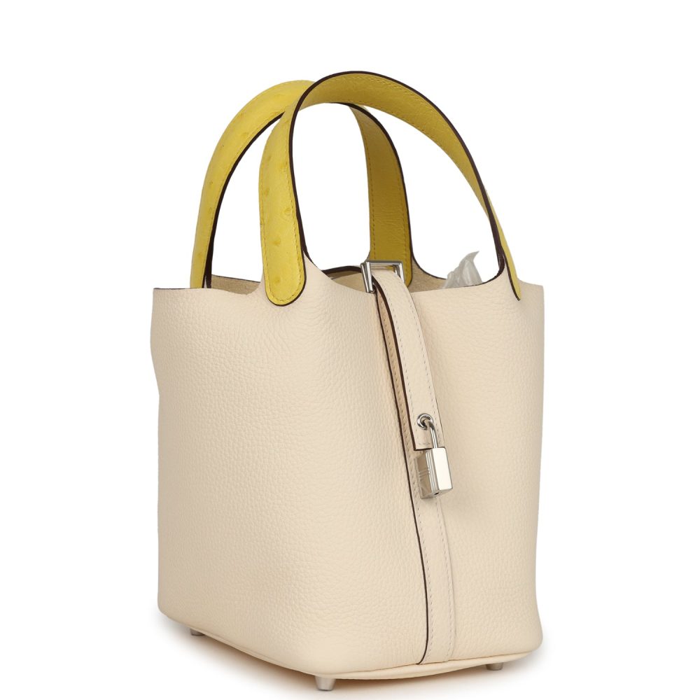 Hermes Picotin Lock 18 Nata Clemence and Jaune Citron Ostrich Touch Palladium Hardware - Image 2