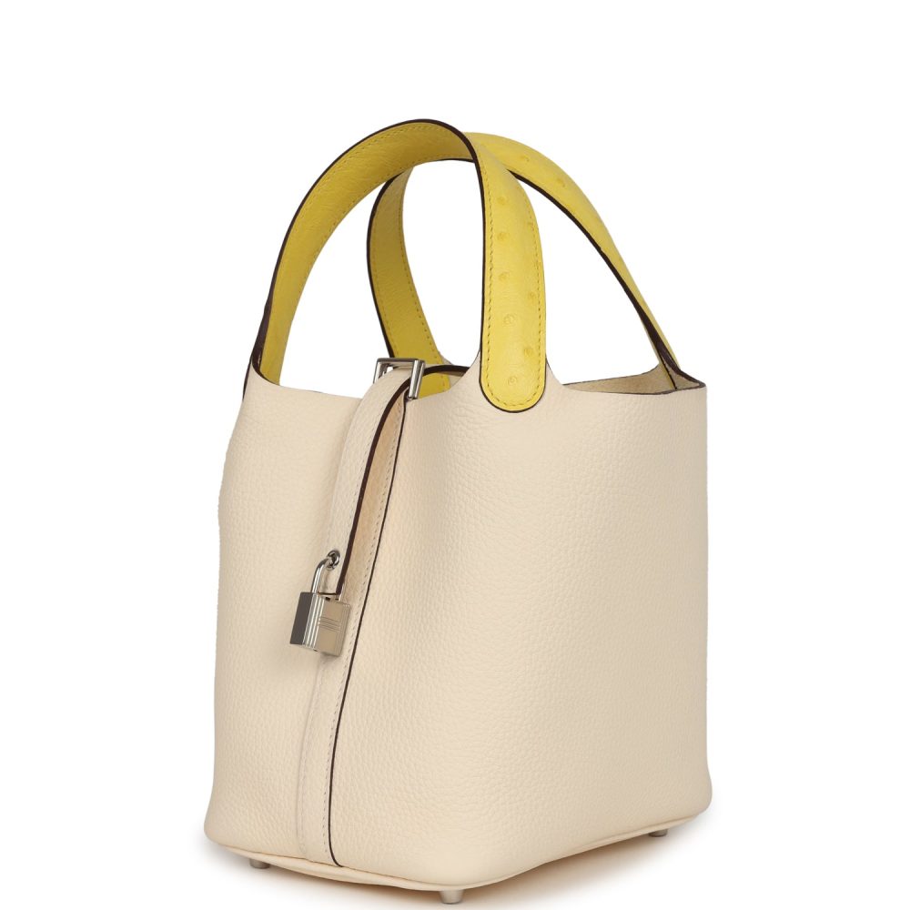 Hermes Picotin Lock 18 Nata Clemence and Jaune Citron Ostrich Touch Palladium Hardware - Image 5