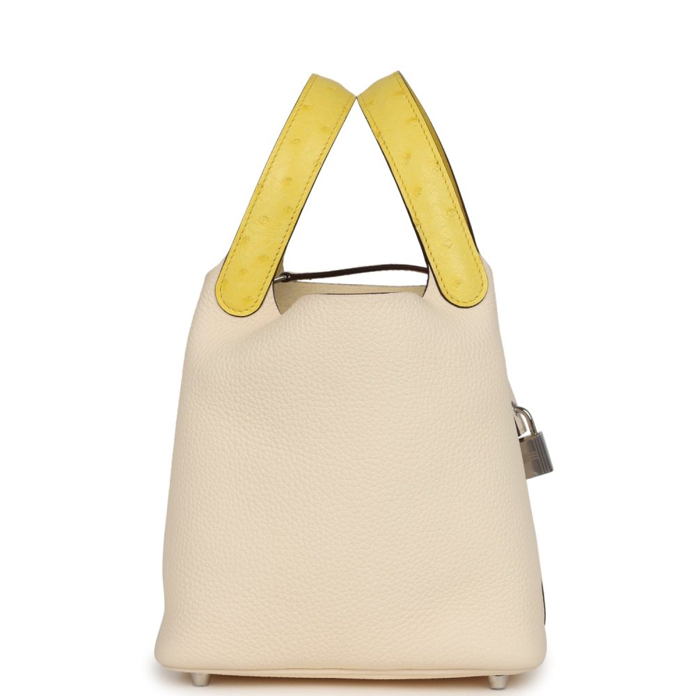 Hermes Picotin Lock 18 Nata Clemence and Jaune Citron Ostrich Touch Palladium Hardware - Image 3